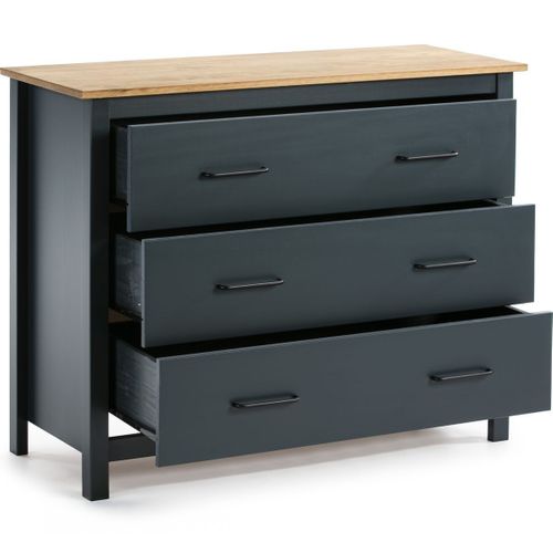 Commode 3 Tiroirs En Bois Massif Bleu 100 Cm - Ida