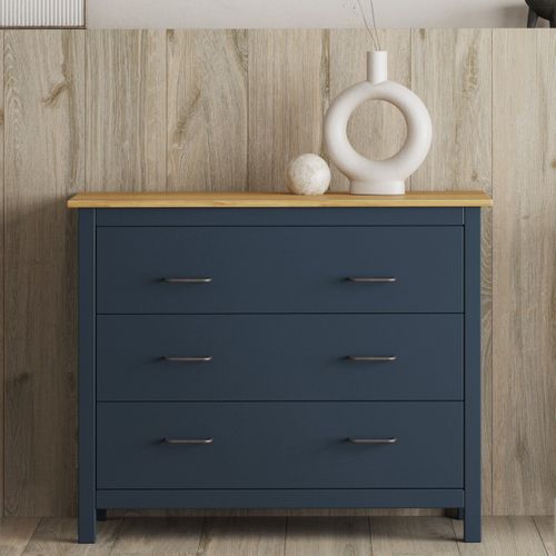 Commode 3 Tiroirs En Bois Massif Bleu 100 Cm - Ida
