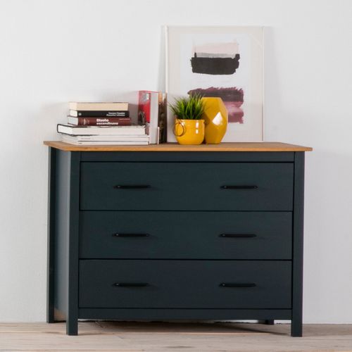 Commode 3 Tiroirs En Bois Massif Bleu 100 Cm - Ida