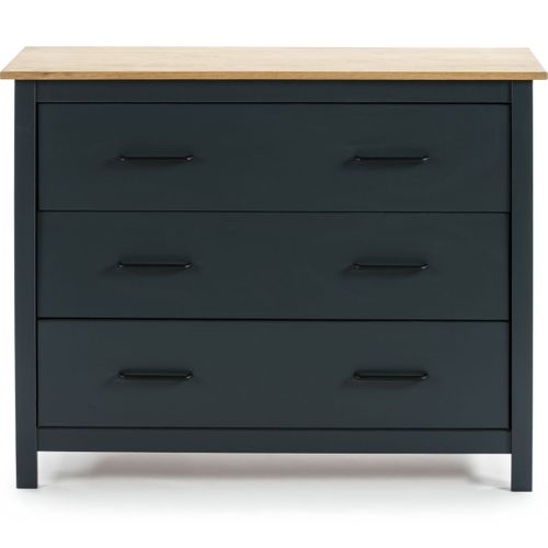 Commode 3 Tiroirs En Bois Massif Bleu 100 Cm - Ida