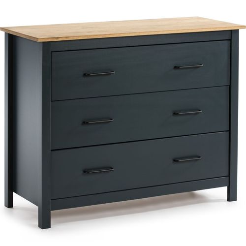 Commode 3 Tiroirs En Bois Massif Bleu 100 Cm - Ida