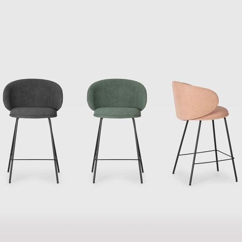 Lot De 2 Tabourets De Bar En Tissu Gris Foncé - Cocoon