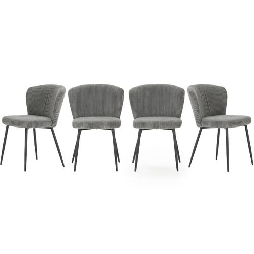 Lot De 4 Chaises En Velours Côtelé Gris - Klara