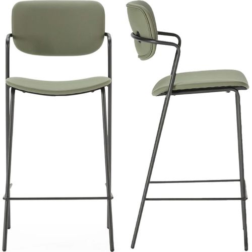 Lot De 2 Tabourets De Bar En Simili Vert Olive - Skandi