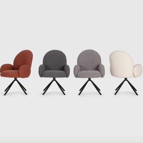 Fauteuil De Table Pivotant En Tissu Bouclé Blanc - Opaline