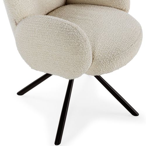 Fauteuil De Table Pivotant En Tissu Bouclé Blanc - Opaline