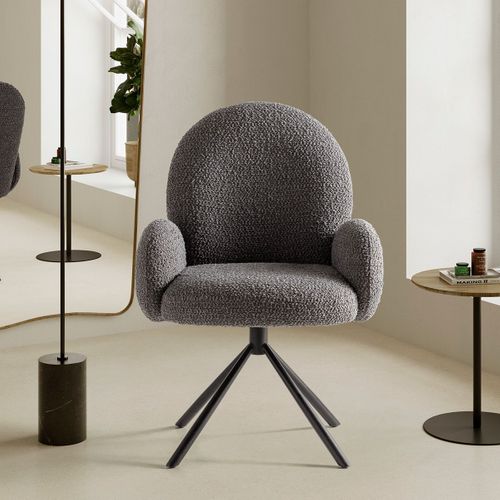 Fauteuil De Table Pivotant En Tissu Bouclé Gris Foncé - Opaline