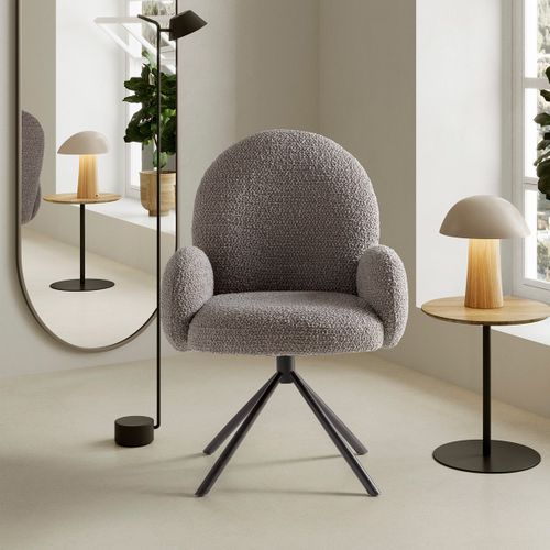 Fauteuil De Table Pivotant En Tissu Bouclé Gris Clair - Opaline