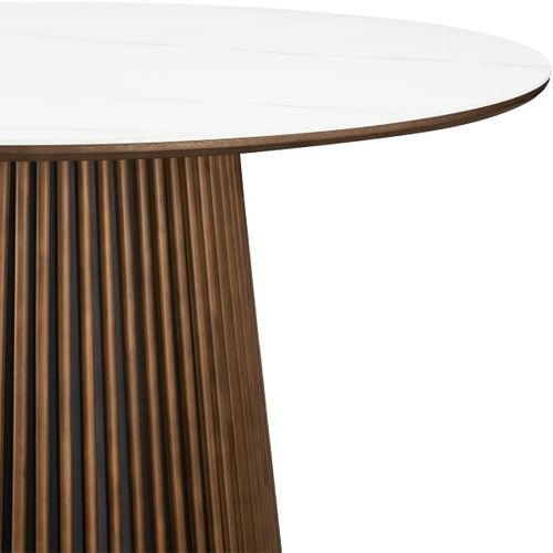 Table à Manger Ronde En Céramique Effet Marbre Et Bois Foncé 6 Places Ø120 Cm - Ada