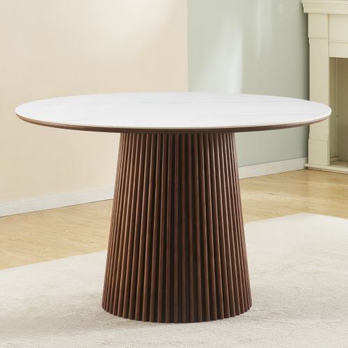 Table à Manger Ronde En Céramique Effet Marbre Et Bois Foncé 6 Places Ø120 Cm - Ada