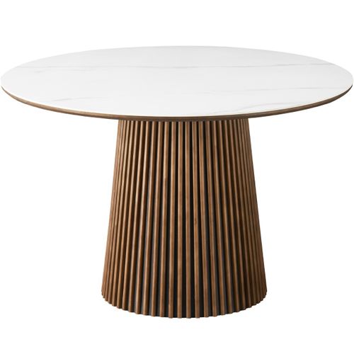 Table à Manger Ronde En Céramique Effet Marbre Et Bois Foncé 6 Places Ø120 Cm - Ada