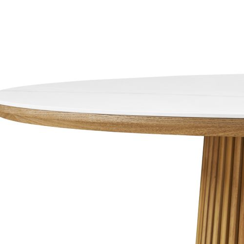 Table Basse Ronde Plateau En Céramique Effet Marbre Et Bois Clair Ø80 Cm - Ada