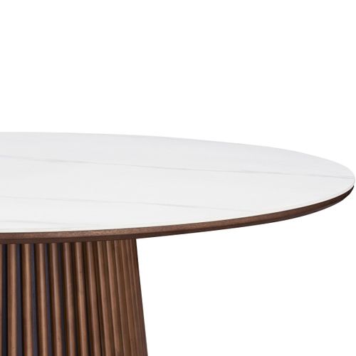 Table Basse Ronde Plateau En Céramique Effet Marbre Et Bois Foncé Ø80 Cm - Ada