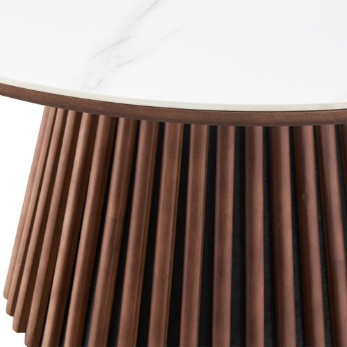 Table Basse Ronde Plateau En Céramique Effet Marbre Et Bois Foncé Ø80 Cm - Ada