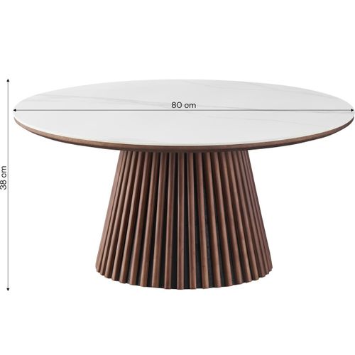 Table Basse Ronde Plateau En Céramique Effet Marbre Et Bois Foncé Ø80 Cm - Ada