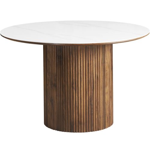 Table à Manger Ronde En Céramique Effet Marbre Et Noyer 6 Places D.120 Cm - Mira