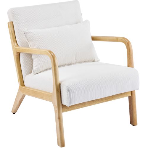 Fauteuil En Bois Et Velours Fines Côtes Beige - Lanna