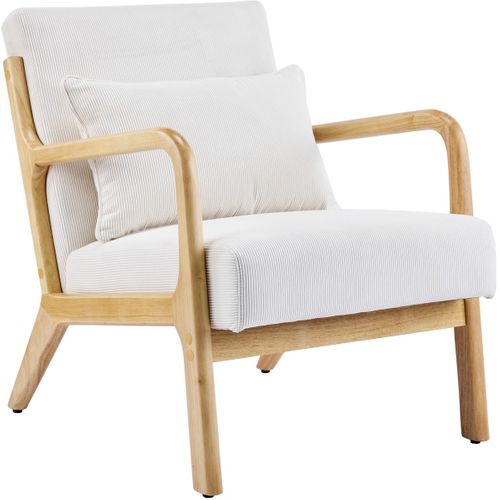 Fauteuil En Bois Et Velours Fines Côtes Beige - Lanna