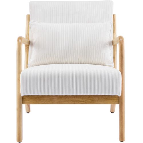 Fauteuil En Bois Et Velours Fines Côtes Beige - Lanna