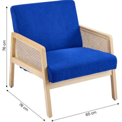 Fauteuil En Cannage Et Velours Côtelé Bleu Électrique - Mani