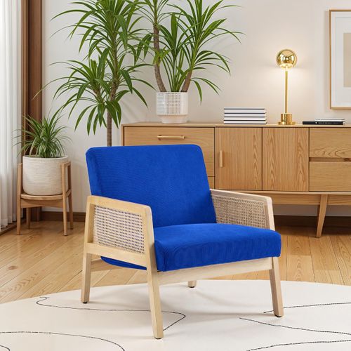 Fauteuil En Cannage Et Velours Côtelé Bleu Électrique - Mani