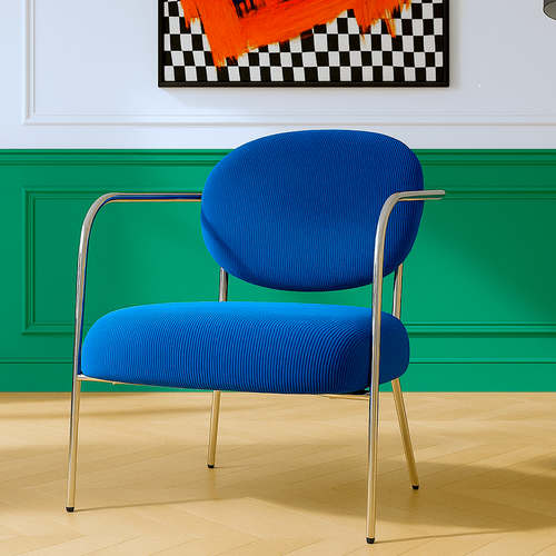 Fauteuil En Velours Côtelé Bleu Électrique Et Piètement Chromé - Léon