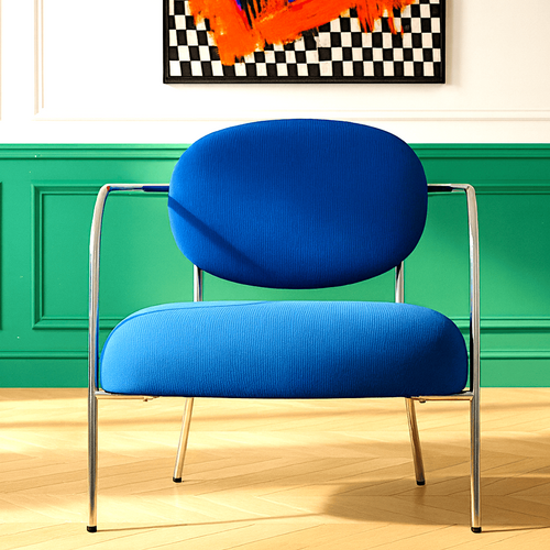Fauteuil En Velours Côtelé Bleu Électrique Et Piètement Chromé - Léon