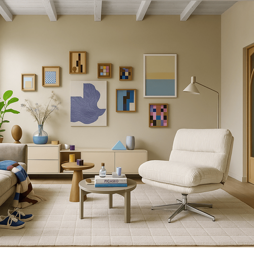 Fauteuil Pivotant En Velours Cotelé Beige Et Piètement Chromé - Julia