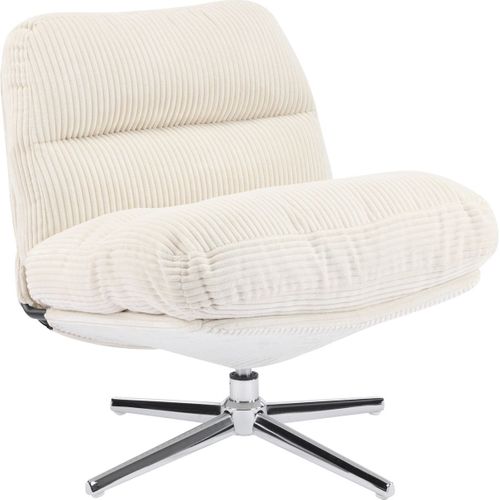 Fauteuil Pivotant En Velours Cotelé Beige Et Piètement Chromé - Julia