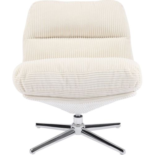 Fauteuil Pivotant En Velours Cotelé Beige Et Piètement Chromé - Julia