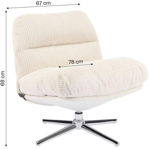 Fauteuil Pivotant En Velours Cotelé Beige Et Piètement Chromé - Julia