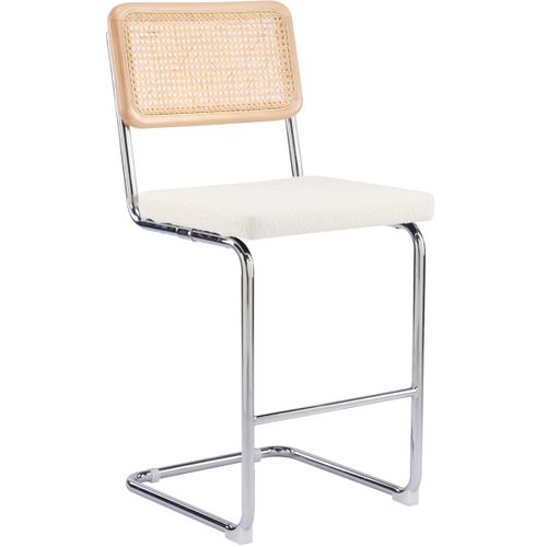 Lot De 2 Tabourets De Bar En Cannage Et Tissu Bouclé Beige - Muse