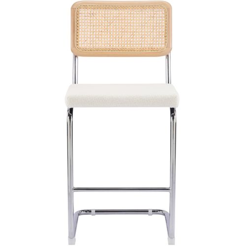Lot De 2 Tabourets De Bar En Cannage Et Tissu Bouclé Beige - Muse