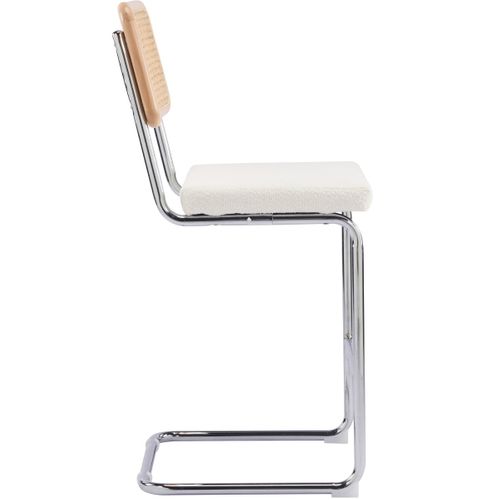 Lot De 2 Tabourets De Bar En Cannage Et Tissu Bouclé Beige - Muse