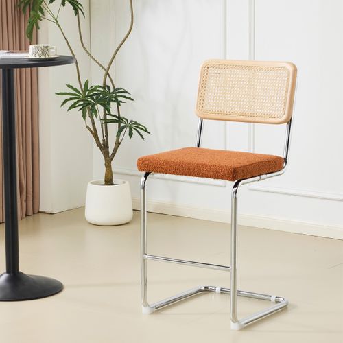 Lot De 2 Tabourets De Bar En Cannage Et Tissu Bouclé Rouille - Muse