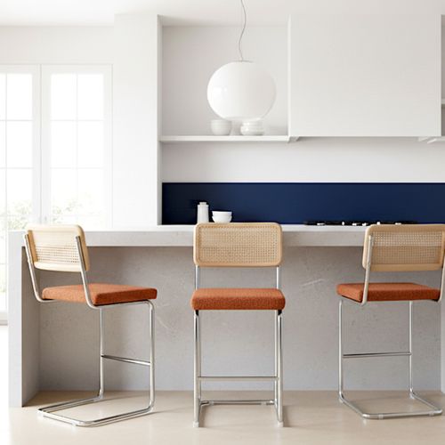 Lot De 2 Tabourets De Bar En Cannage Et Tissu Bouclé Rouille - Muse