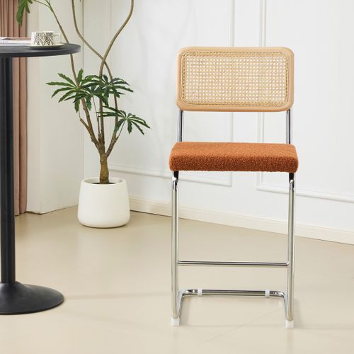 Lot De 2 Tabourets De Bar En Cannage Et Tissu Bouclé Rouille - Muse