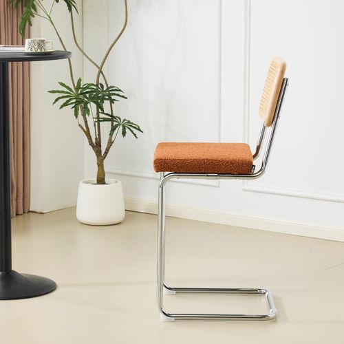 Lot De 2 Tabourets De Bar En Cannage Et Tissu Bouclé Rouille - Muse