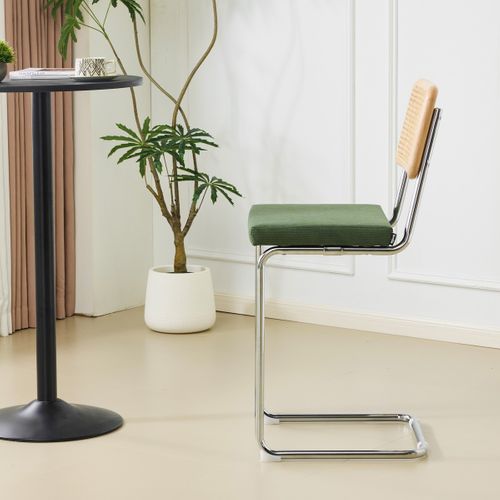 Lot De 2 Tabourets De Bar En Cannage Et Velours Côtelé Vert Kaki - Muse