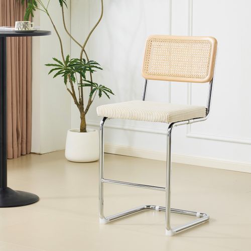 Lot De 2 Tabourets De Bar En Cannage Et Velours Côtelé Beige - Muse