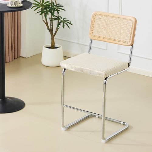 Lot De 2 Tabourets De Bar En Cannage Et Velours Côtelé Beige - Muse