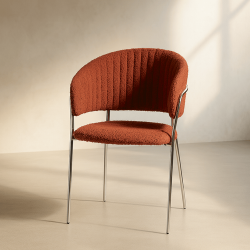 Lot De 2 Chaises En Tissu Bouclé Rouille Et Piètement Chromé - Isya