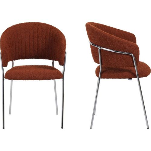 Lot De 2 Chaises En Tissu Bouclé Rouille Et Piètement Chromé - Isya