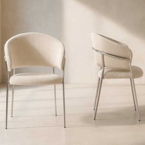 Lot De 2 Chaises En Velours Côtelé Beige Et Piètement Chromé - Isya
