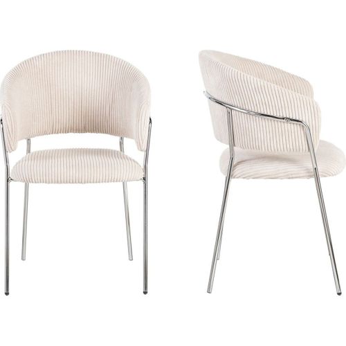 Lot De 2 Chaises En Velours Côtelé Beige Et Piètement Chromé - Isya