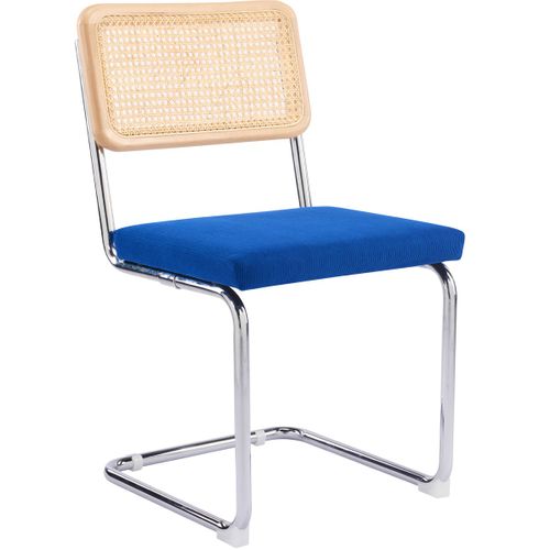 Lot De 2 Chaises En Cannage, Velours Côtelé Bleu Électrique Et Métal Chromé - Muse