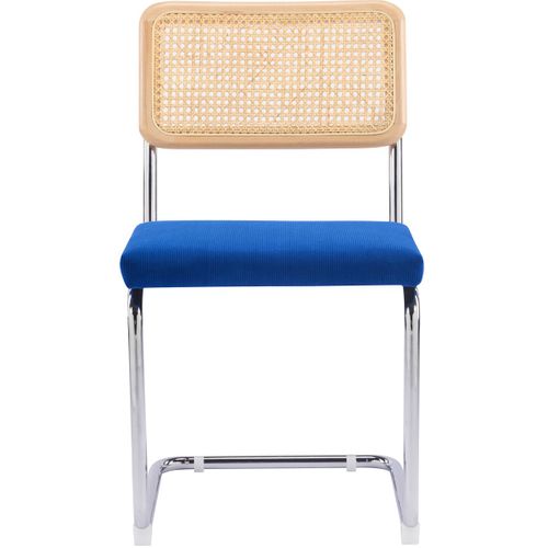 Lot De 2 Chaises En Cannage, Velours Côtelé Bleu Électrique Et Métal Chromé - Muse