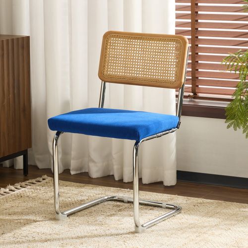 Lot De 2 Chaises En Cannage, Velours Côtelé Bleu Électrique Et Métal Chromé - Muse