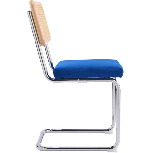 Lot De 2 Chaises En Cannage, Velours Côtelé Bleu Électrique Et Métal Chromé - Muse