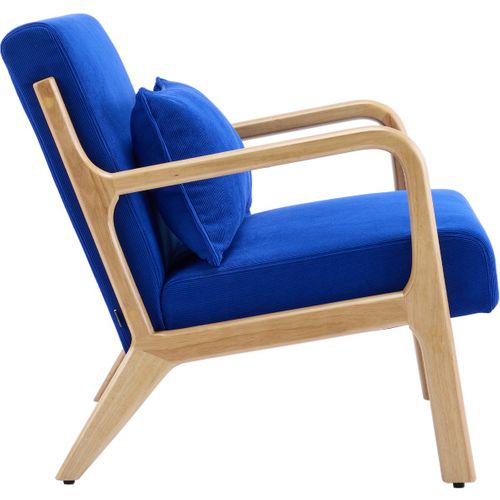 Fauteuil En Bois Et Velours Côtelé Bleu Électrique - Lanna
